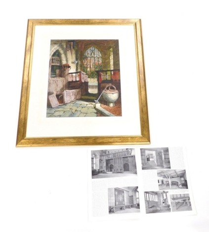 M Raynor (20thC School). The Chapel Haddon Hall Derbyshire, watercolour, signed, 48cm x 37cm, and Hussey (Christopher) Haddon Hall Derbyshire, The Seat of the Duke of Rutland pamphlet. (a quantity)