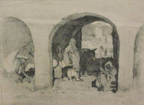 After Frederick Halpern. Arab cloisters scene, print, 21cm x 29cm.