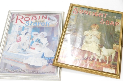 A Robin New Starch printed poster, 59cm x 41cm, and another Sunlight Soap. (2)