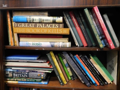 Various books, hardback, Great Palaces, The Book of Kells, Irish History, The Gods of Greece, various others, etc. (2 shelves)