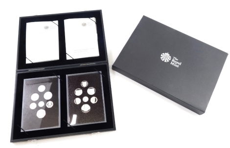 A Royal Mint 2008 United Kingdom silver proof emblems of Britain coin set, in outer case with card packaging.