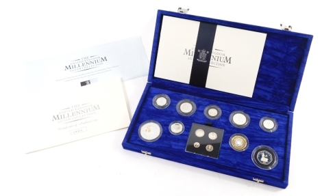 A Royal Mint United Kingdom Millennium silver coin set, number 1315, with paperwork, outer case and card packaging.