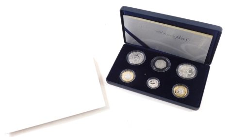 A Royal Mint United Kingdom family silver collection coin set 2007, comprising six coins with paperwork, outer case and packaging.