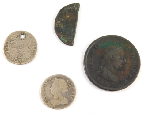 Various coins, A Queen Anne sixpence, 1711, another William III 1696 (AF), etc. (a quantity)