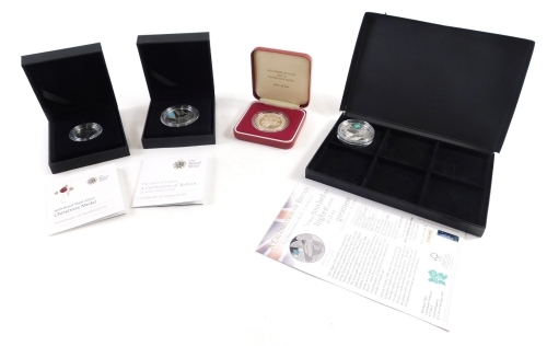 Various Royal Mint and other proof coins, 2009 Christmas medal, Celebration of Britain silver proof coin, HRH Prince of Wales visit to Quaker Oats Limited April 29th 1982 proof coin, and a further silver coin. (a quantity)