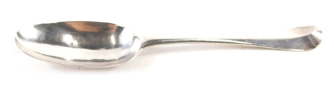 A George III silver dessert spoon, old English pattern, 21cm long, London 1782, 2.25oz.