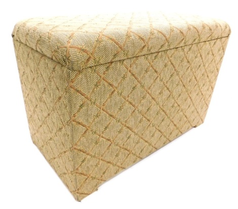 A rectangular ottoman, overstuffed in diamond floral pattern, plain interior, 50cm high, 80cm wide, 42cm deep.