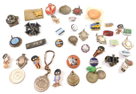 Various pin badges, Robertsons bandsman, to include 20thC, to include bagpipe player, 3cm high, Liverpool FC and other enamel badges, Triumph Motoring, other motoring, various Third Reich style badges, etc. (a quantity)