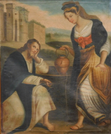 19thC School. Christ and Mary Magdalene, oil on canvas, unsigned, 73cm x 69cm.