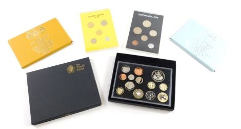 A Royal Mint coin set 2010 proof, to include Restoration of the Monarchy five pound in outer case, a first coinage of The Republic Of Botswana 1976 and another Yemen 1974. (a quantity)