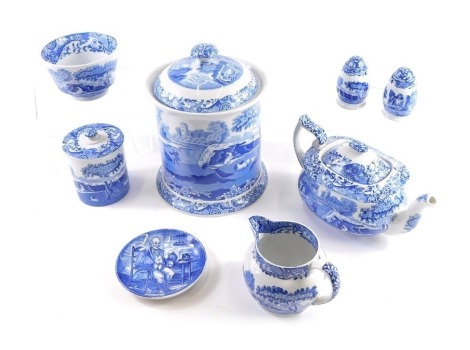 Various Copeland Spode Italian and other blue and white pottery, to include lidded jar, 25cm high, etc., printed marks beneath. (a quantity)