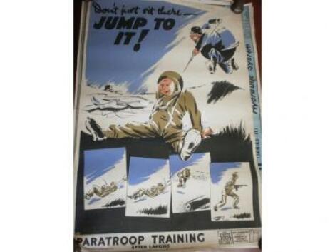 A poster produced for the Air Ministry entitled "A Paratrooper Training