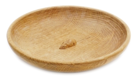 A Robert Thompson of Kilburn Mouseman bowl, carved centrally with mouse, 28.5cm diameter.