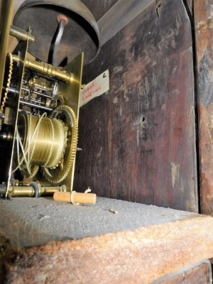 A George II oak longcase clock, by Thomas Smallwood of Sandbach, the break arch pediment with moon phase dial, brass face with silvered dial bearing Roman numerals, subsidiary seconds and date dial, eight day movement with bell strike, the square case rai - 5