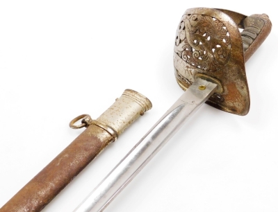 A Victorian Rifle Officer's sword, by Harris and Reed, with scabbard, 102cm long overall.