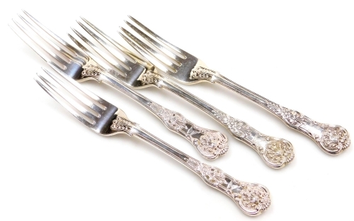 A set of four silver King's pattern dinner forks, London 1757 and 1841, 13.36oz.