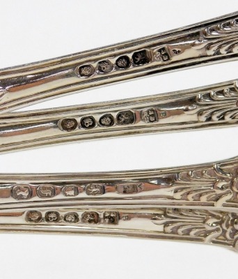 A set of four silver King's pattern dinner forks, London 1757 and 1841, 13.36oz. - 2