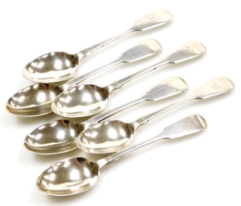 A set of six Victorian silver Fiddle pattern teaspoons, each with engraved C initial to handle, George William Adams, London 1845, 5oz.
