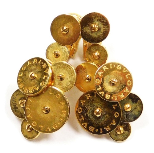 A pair of Bulgari 18ct gold Cicladi cluster disc earrings, with pin and clip fittings, 22.3g.