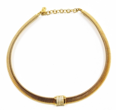 A Christian Dior gold plated and paste set choker, on a chain and snap glass, with CD charm clasp stamped Chr. Dior. - 2