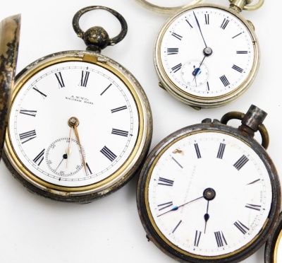 19thC and later silver cased pocket watches, pedometers and wristwatches, together with silver and other coinage, including Queen Victoria crowns 1887 and 1890. - 4