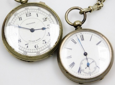 19thC and later silver cased pocket watches, pedometers and wristwatches, together with silver and other coinage, including Queen Victoria crowns 1887 and 1890. - 9