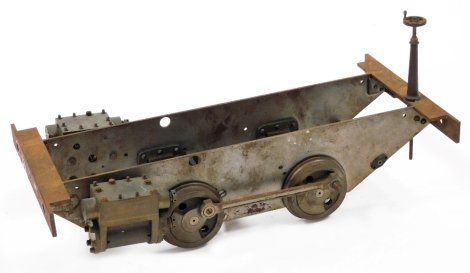 A 3.5" gauge scratch built railway wagon chassis, 33.5cm wide.