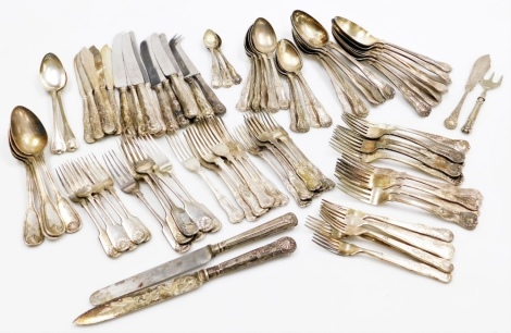 Silver Kings pattern plated flatware, together with shell pattern forks and spoons. (a quantity)