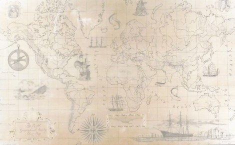 A Royal Geographical Society silver map, London 1977, 38cm x 56cm.