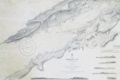 An early 20thC map of Dunmanus Bay Ireland, south west coast, surveyed by Commander Church, originally published at the Hydrographic Office of The Admiralty 15th July 1838 and reproduced September 1863 and March 1907, 70cm x 103cm.