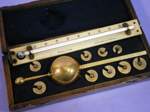 A Customs and Excise mahogany cased hydrometer