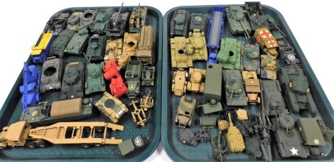 A quantity of Airfix tanks, ambulance, military vehicles, etc. (2 trays)