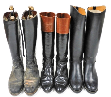 Three pairs of riding boots, comprising a pair of Royale leather riding boots size 6, a pair of RO riding boots, size unknown and a pair of Bally riding boots, size unknown.