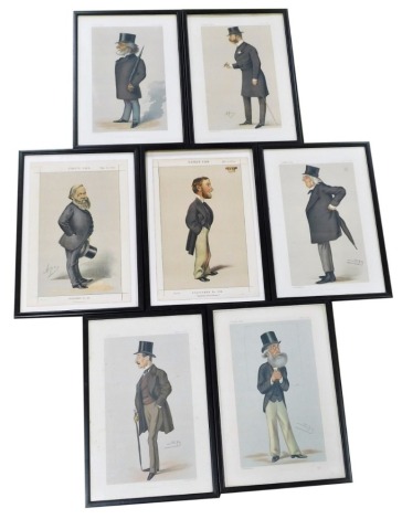 A group of Vanity Fair spy prints, comprising The Adjutant General, The Royal Literary Assistant, Clever, Statesman number 63, Statesman number 134, a General and Poetry, 30cm x 19cm. (7)