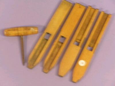 Four Dring and Fage Customs barrel circumference measuring tools and a bung starter