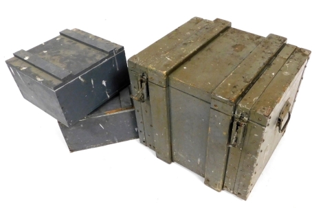 A military ammunition box, 43cm high, 50cm wide, 45cm deep, and a further smaller box. (2)