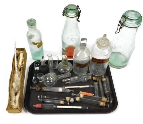 Sykes and Towers hydrometers, medicine jars, bottles, and syringes and files. (a quantity)