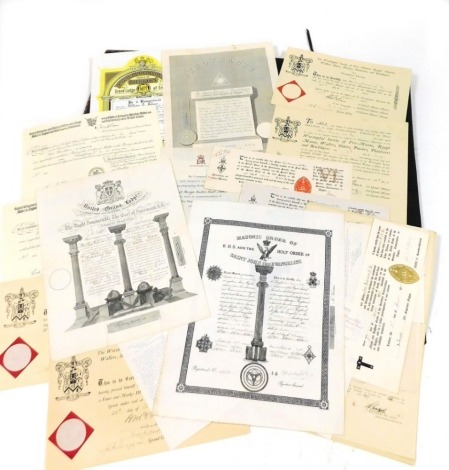 Masonic ephemera, being admission certificates to various Masonic Lodges.