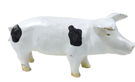 A butcher's plaster model of a Gloucester Old Spot pig, 59cm wide.