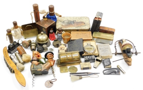 Advertising and other collectables, including a paperweight, boxes, Get Ceres Crumpsalls Own English German Midget Series Dictionary, volt meter, desk calendar, wooden carved figures, etc. (a quantity)