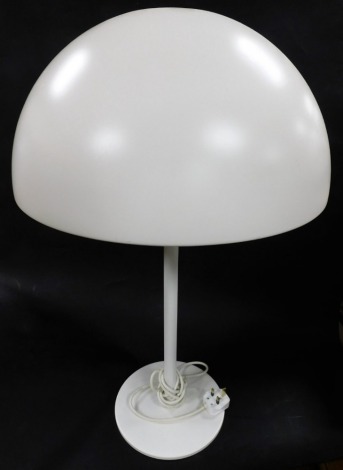 An Ikea white finish metal table lamp, with a domed shade, cylindrical column and circular base, 72cm high.