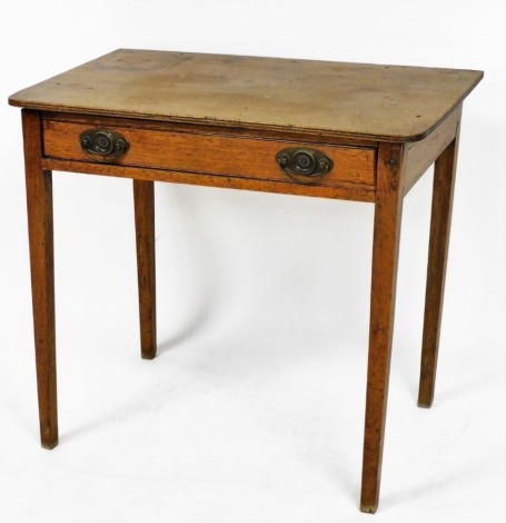 A Georgian and later mahogany side table, with a single frieze drawer, raised on tapering square legs, 75cm high, 83cm wide, 50cm deep.