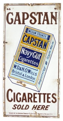 A Capstan Cigarettes metal enamel sign, Capstan's Cigarettes Sold Here, 62cm x 46cm.