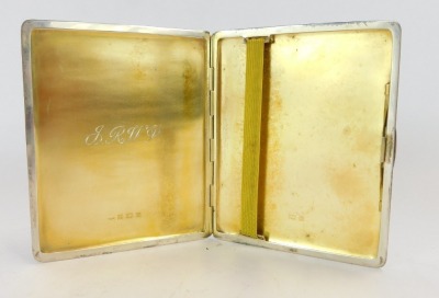 A George VI silver card case, of engine turned design, bearing internal initials JRWP, Birmingham 1957, 6oz. - 2