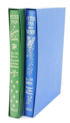 Barrie (J M). Peter Pan In Kensington Gardens, illustrated by Arthur Rackham, tooled green cloth, with slip case, published by The Folio Society 2004, and Peter Pan and Wendy, illustrated by Debra McFarlane, tooled blue cloth, with slip case, published by