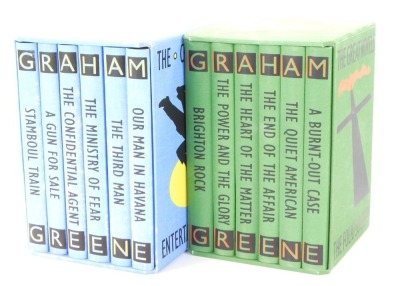 Greene (Graham). The Complete Entertainments, 6 vols, blue cloth, with slip case, published by The Folio Society 1996, and The Great Novels, 6 vols, green cloth, with slip case, published by The Folio Society 1997. (2)