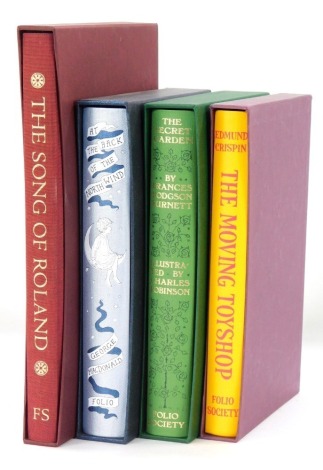 Crispin (Edmund). The Moving Toy Shop, and others, MacDonald (George). At the back of the North Wind, The Secret Garden, etc, 4 volumes in slip case published by the Folio Society.