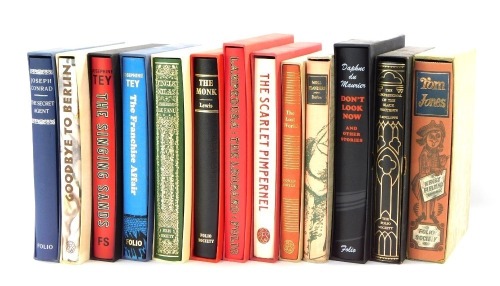Folio books, comprising Tey (Josephine). The Singing Sons and The Franchise Affair, Conrad Joseph The Secret Agent, Goodbye to Berlin, Le Fanu, The Monk, The Leopard, The Scarlet Pimpernel, The Lost World, and others, 13 volumes in slip cases published by