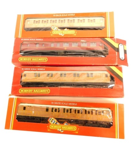 Four Hornby OO gauge LMS coach 57 break third class coaches, etc., boxed. (4)