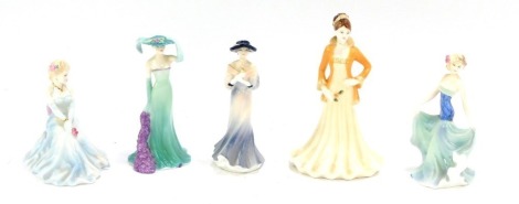 Five miniature Coalport ladies, to include Lisa, 13cm high, printed marks beneath. (5)